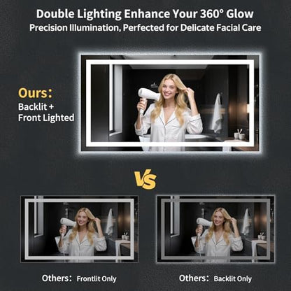 60"x30" LED Bathroom Mirror with Lights, Backlit+Frontlit, Anti-Fog