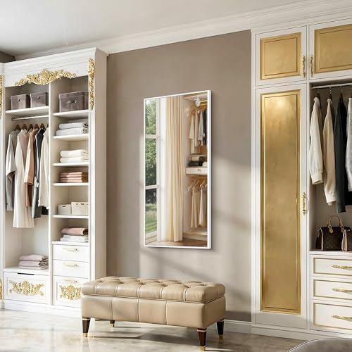 BONEWEI White Bathroom Mirror,24x48 inch Wall Mirror for Bathroom Wall Mounted,Rectangle Mirror for Bathroom Over Sink,Modern Metal Frame for Living Room,Bedroom Entryway,Horizontal/Vertical