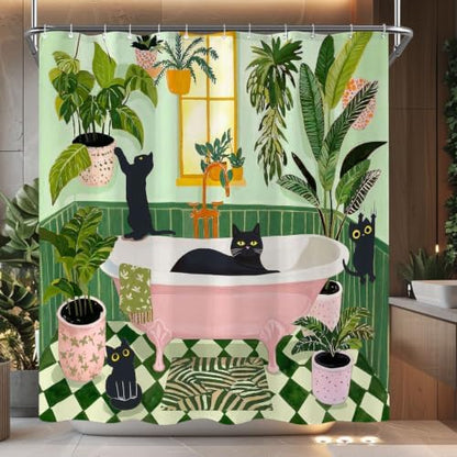 Fowocu Funny Cat Shower Curtain for Bathroom Green 72x 84Inch