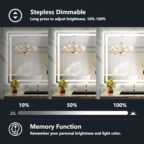 44x36 LED Bathroom Mirror with Lights, Lighted Vanity Mirror
