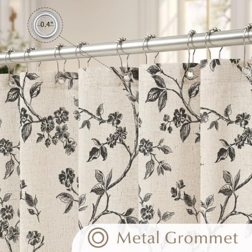 MitoVilla Long Linen Floral Shower Curtain for Bathroom,72 x 78