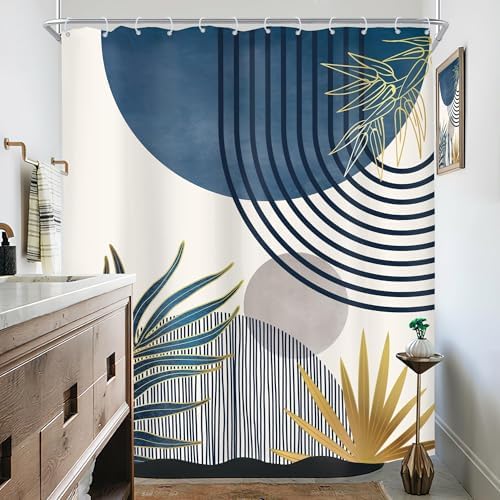 Mid Century Boho Abstract Modern Sun Minimalist Bathroom Shower Curtain Set