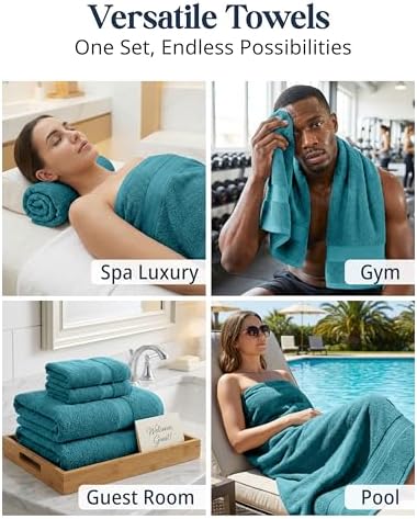 LANE LINEN Bath Towel Set 100% Cotton 6 Piece Soft Absorbent - Sea Port