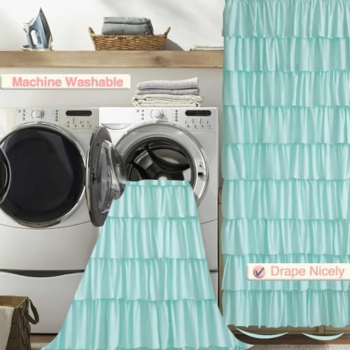 Teal Ruffle Shower Curtain for Bathroom, 36 x 72 Inch, 1 Panel