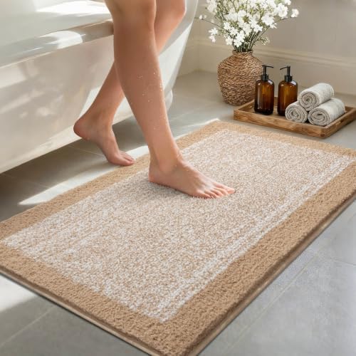 44x24 Large Bathroom Rugs Non Slip Washable, Soft Absorbent Bath Mat Beige