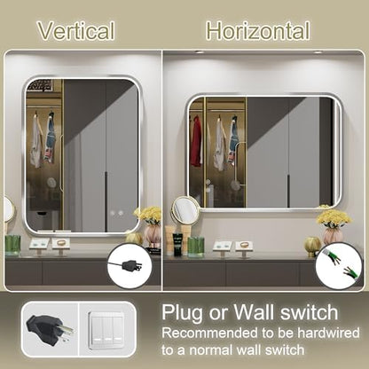 24"x32" Silver LED Bathroom Mirror,Adjust 3000K/4500K/6000K Light