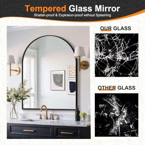 Delma Arched Bathroom Mirror, Black, 40"x30"