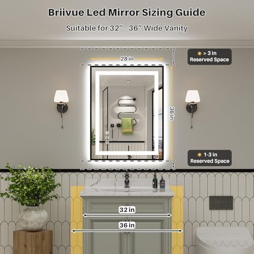 28X36 Inch LED Bathroom Mirror with Black Frame, Backlit & Front Lit