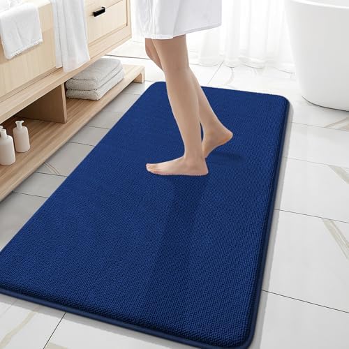 OLANLY Memory Foam Bathroom Runner Rug 47x20, Absorbent Long Bath Mat, Navy