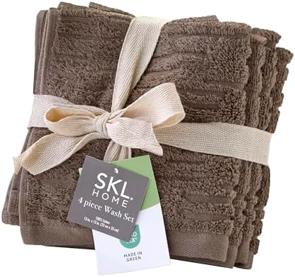 SKL Home CloudSoft Washcloth Set, 4-Piece, 100% Cotton Luxury, Mink Brown