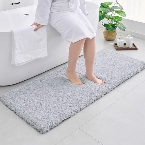 Disolla Bathrom Runner Rug 24x59 - Large Soft Plush Bath Mat, Thick Long Non-Slip Shaggy Floor Mat, Ultra-Absorbent for Master Bathroom Bedroom, Silver Grey
