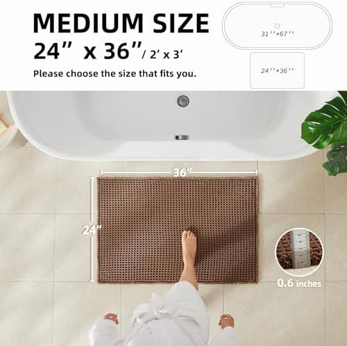 TYUU Waffle Bath Mat, Boho Bathroom Rugs Non Slip, 36x24 Mocha