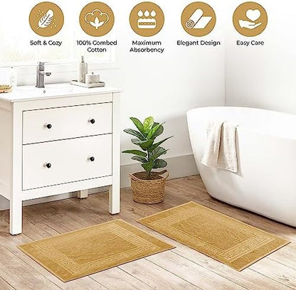 Superior Heavyweight Cotton Bath Mats, Bath Rugs For Bathroom Accessories, Washable Rug For Shower, Bath, Toilet, Modern Decor, No Backing, Luxury Hotel And Spa Quality, Set of 2, 22" x 35", Gold