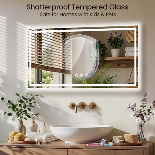 48"x32" LED Bathroom Mirror with Anti-Fog, Backlit & Front Lights, Memory