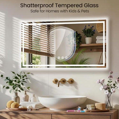 48"x32" LED Bathroom Mirror with Anti-Fog, Backlit & Front Lights, Memory