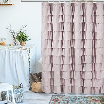 Mauve Shower Curtain for Bathroom, 72 W x 84 H, Cascading Tiered Ruffles