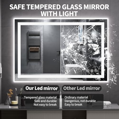 Koonmi 40x30 LED Bathroom Mirror, Shatterproof Mirror with Light