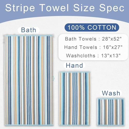 VOOVA & MOVAS Washcloths 6 Pack, 100% Cotton, 13x13 in, Blue Gray Beige