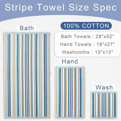 VOOVA & MOVAS Washcloths 6 Pack, 100% Cotton, 13x13 in, Blue Gray Beige