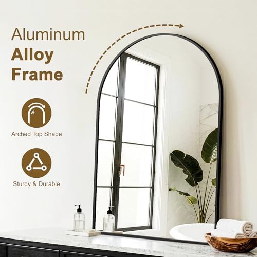 FGU Arched Bathroom Mirror for Over Sink 36"x24" Black Vanity Mirror