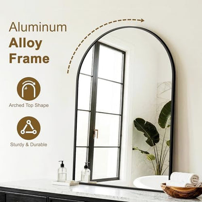 FGU Arched Bathroom Mirror for Over Sink 36"x24" Black Vanity Mirror