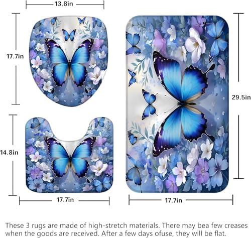 Chrainy 4pcs Blue Butterfly Shower Cutain Set Bathroom Decor with Rugs