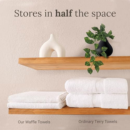 GILDEN TREE Waffle Towel Set Quick Dry Thin | 2 Bath Towels | 2 Hand Towels | 2 Washcloths, Classic Style (Pewter)