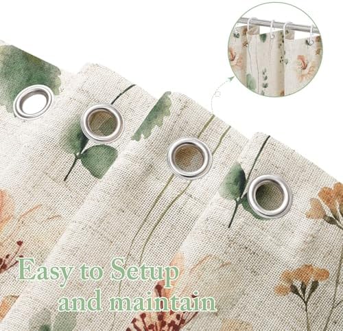 Gibelle Sage Green Linen Watercolor Floral Fabric Shower Curtain, 72x84