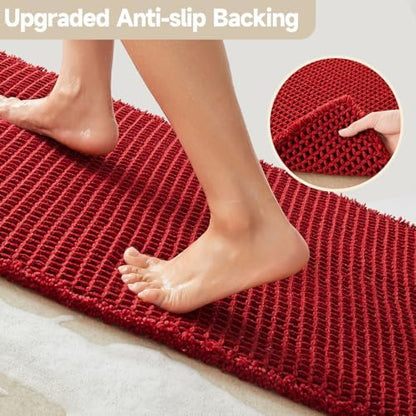 TYUU Waffle Bath Mat, Boho Bathroom Rugs Non Slip, 48x24 Burgundy