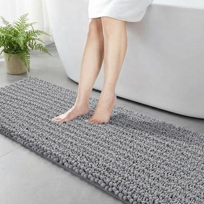 Disolla Grey Bathroom Runner Rug 24x55 Inch - Long Chenille Bath Mat, Extra Soft Shaggy Plush Absorbent Runner, Non-Slip Washable Rug for Tub, Bedside and Kitchen