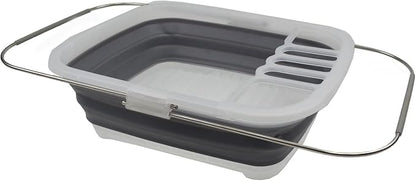 SAMMART 8L (2.11Gallons) Expandable Collapsible Plastic Dish Drainer - Foldable Drying Rack - Portable Dinnerware Organizer - Space Saving Storage Tray for Kitchen, Camping (Transparent/Grey, 1)