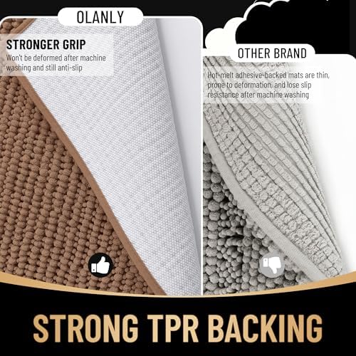 OLANLY Thick Chenille Bathroom Runner Rugs 59x24, Absorbent Bath Mat, Mocha
