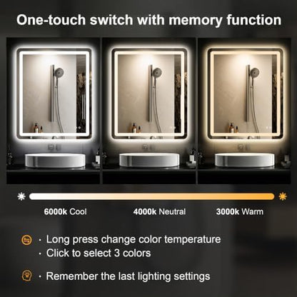 TRAHOME LED Bathroom Vanity Mirror with Lights, 36"x30" Lighted Wall Mirror