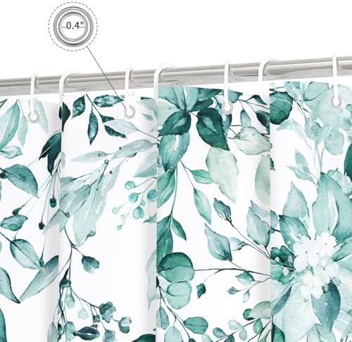 Gibelle Teal Eucalyptus Shower Curtain, Watercolor Floral Print, 36x72