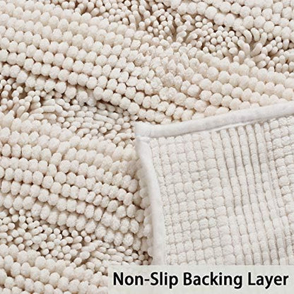 Turquoize Non Slip Shaggy Chenille Microfibers Bathroom Rug Ivory Bathroom Mat Extra Long Bath Rug 59 x 20 Kitchen Rugs and Mats, Super Water Absorbent & Soft Washable Bath Rug for Kitchen, Ivory