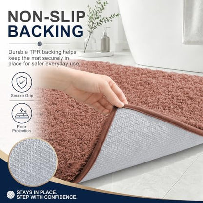 OLANLY Microfiber Small Bathroom Rugs 24x16, Soft Absorbent Bath Mat, Mocha