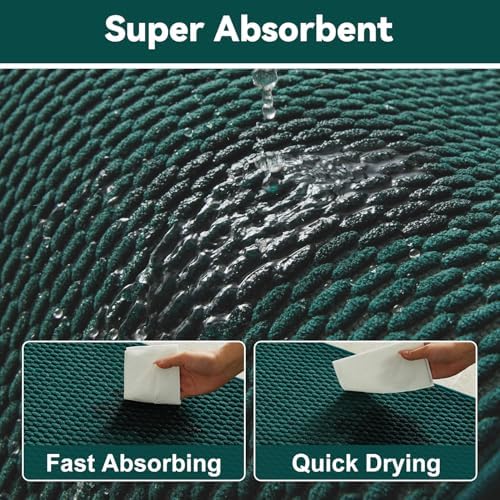 Triohero Bathroom Runner Rugs, Long Bath Mat Runner Washable Thin Quick Dry Low Pile Bathroom Runner Rugs Non Slip, Dark Green 24"x70"