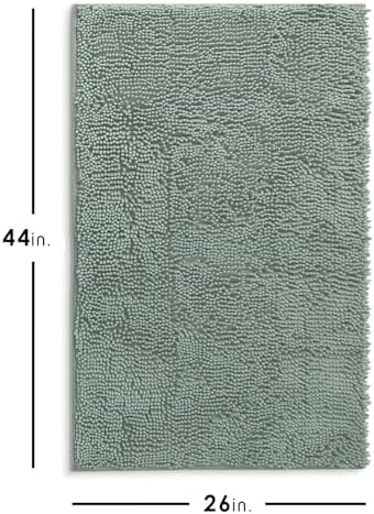 Hearth & Harbor Bathroom Rugs, Chenille Bath Mat - Machine Washable Bath Mats for Bathroom Non-Slip Backing Rubber, Quick Dry Bathroom Mat, 26 x 44 - Ice Green