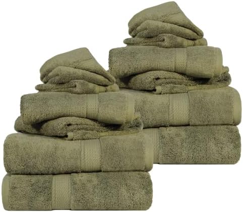 SUPERIOR Madeline Plush Egyptian Cotton 12-Piece Towel Set - Forrest Green