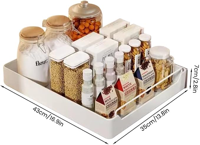 Pull Out Cabinet Organizer with Soft-Close Damping, 35x43 Cm Slide Out Pantry Shelf, Heavy Duty Kitchen Storage Solution for Spices, Jars, Cans, White