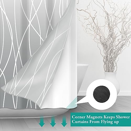 LXBNI No Hook Shower Curtain with Liner, Ombre Light Grey, 71 x 86 Inch
