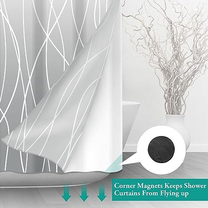 LXBNI No Hook Shower Curtain with Liner, Ombre Light Grey, 71 x 86 Inch