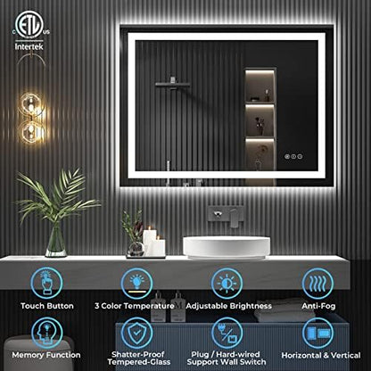48x36 LED Bathroom Mirror with Lights, Lighted Vanity Mirror