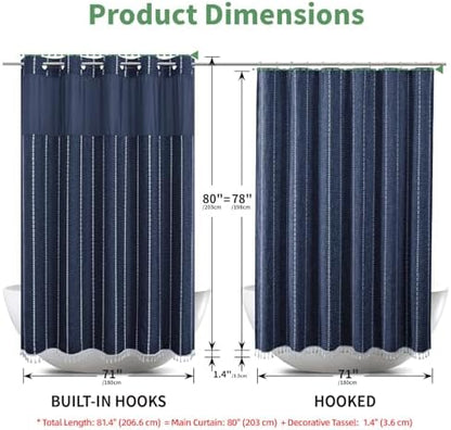 eachope Long No Hook Shower Curtain Set with Snap-in Liner,71x80,Navy Blue