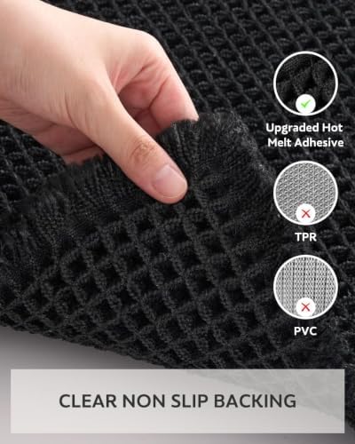 tchdio Waffle Bath Mat Rug, Super Absorbent Non Slip Bath Mats Ultra Soft Bathmat Machine Washable Bathroom Rugs with Tassels, Bath Rugs for Bathroom Floor Beside Tub, 18" x 30", Black