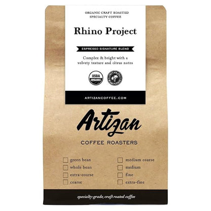 Artizan Coffee USDA Organic Whole Bean Coffee | Rhino Project Blend | Dark Roast | 5 lbs | Roasted in South Florida
