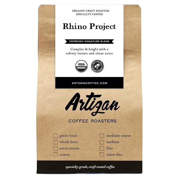 Artizan Coffee USDA Organic Ground Coffee | Rhino Project Blend | Dark Roast | Medium Grind for Drip | 2 lbs | Roasted in South Florida