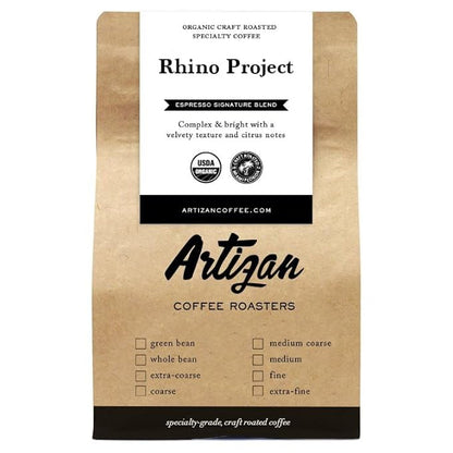 Artizan Coffee USDA Organic Whole Bean Coffee | Rhino Project Blend | Dark Roast | 2 lbs | Roasted in South Florida