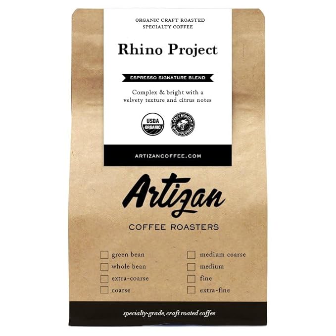 Artizan Coffee USDA Organic Ground Coffee | Rhino Project Blend | Dark Roast | Medium Grind for Drip | 10 oz | Roasted in South Florida