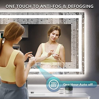 60x40 LED Bathroom Mirror with Lights, Lighted Vanity Mirror